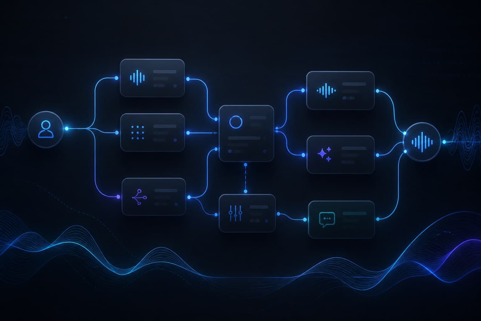 Abstract visual for an AI voice agent workflow builder