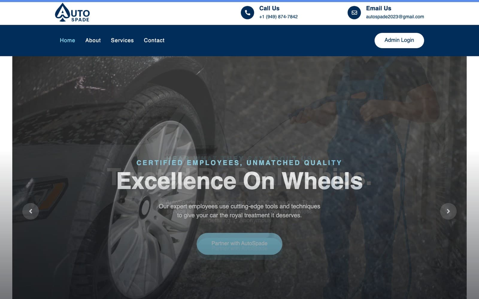 AutoSpade live website hero — Excellence On Wheels