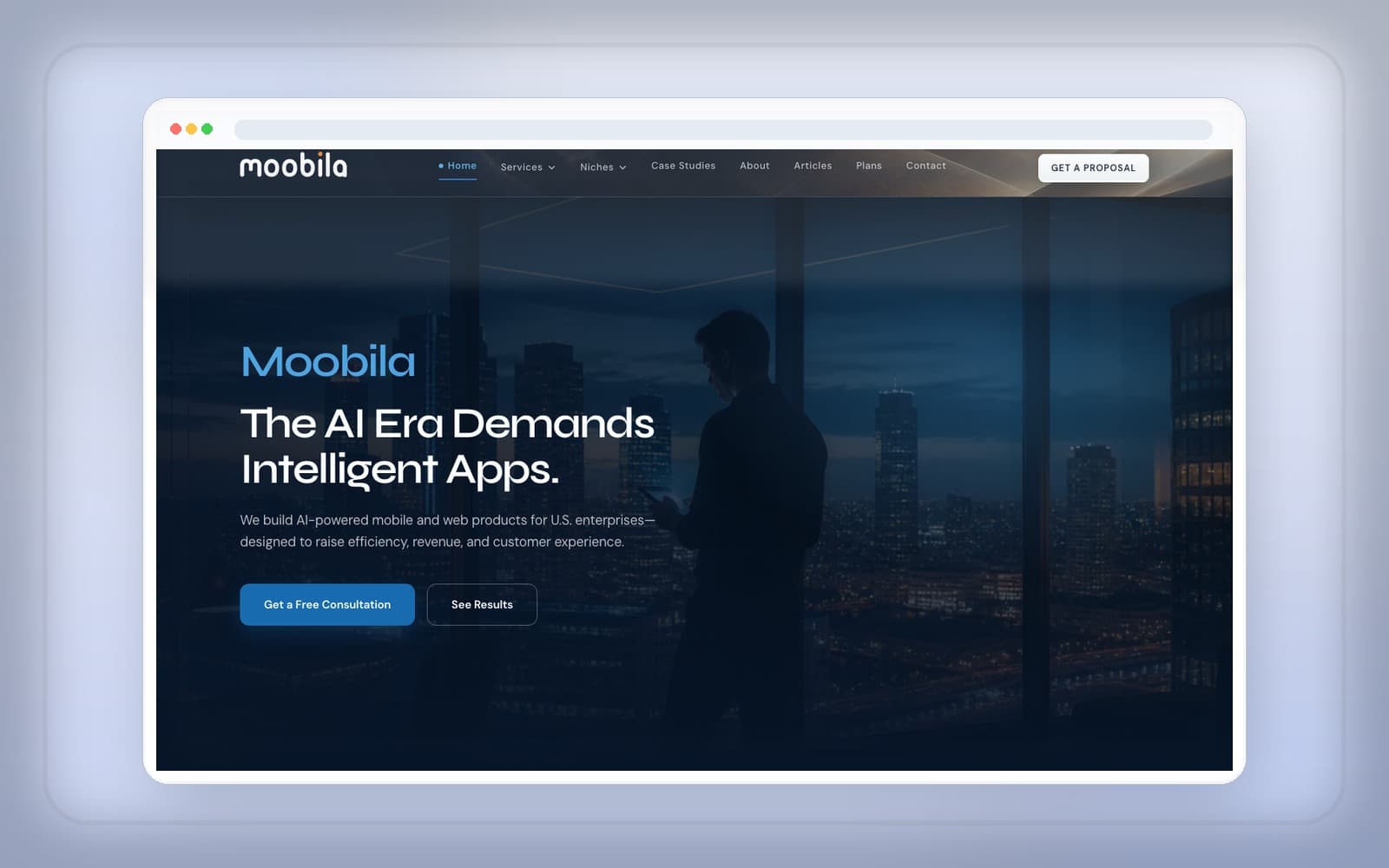 Moobila AI-powered app development website hero mockup