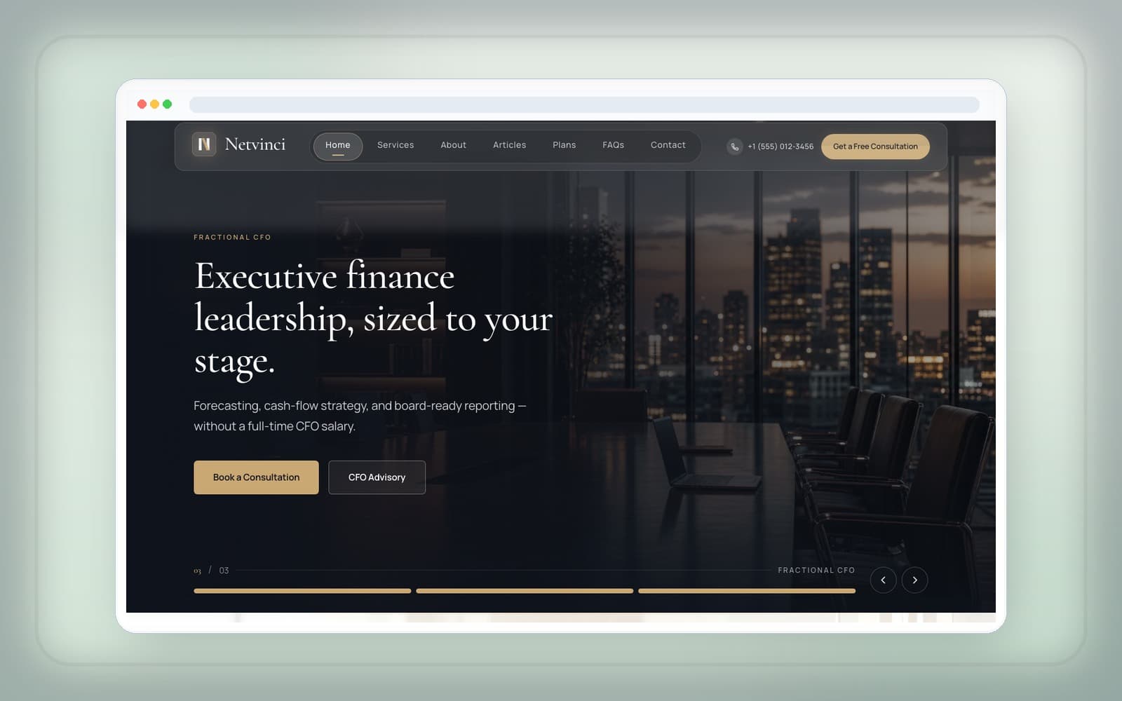Netvinci accounting and advisory website hero mockup