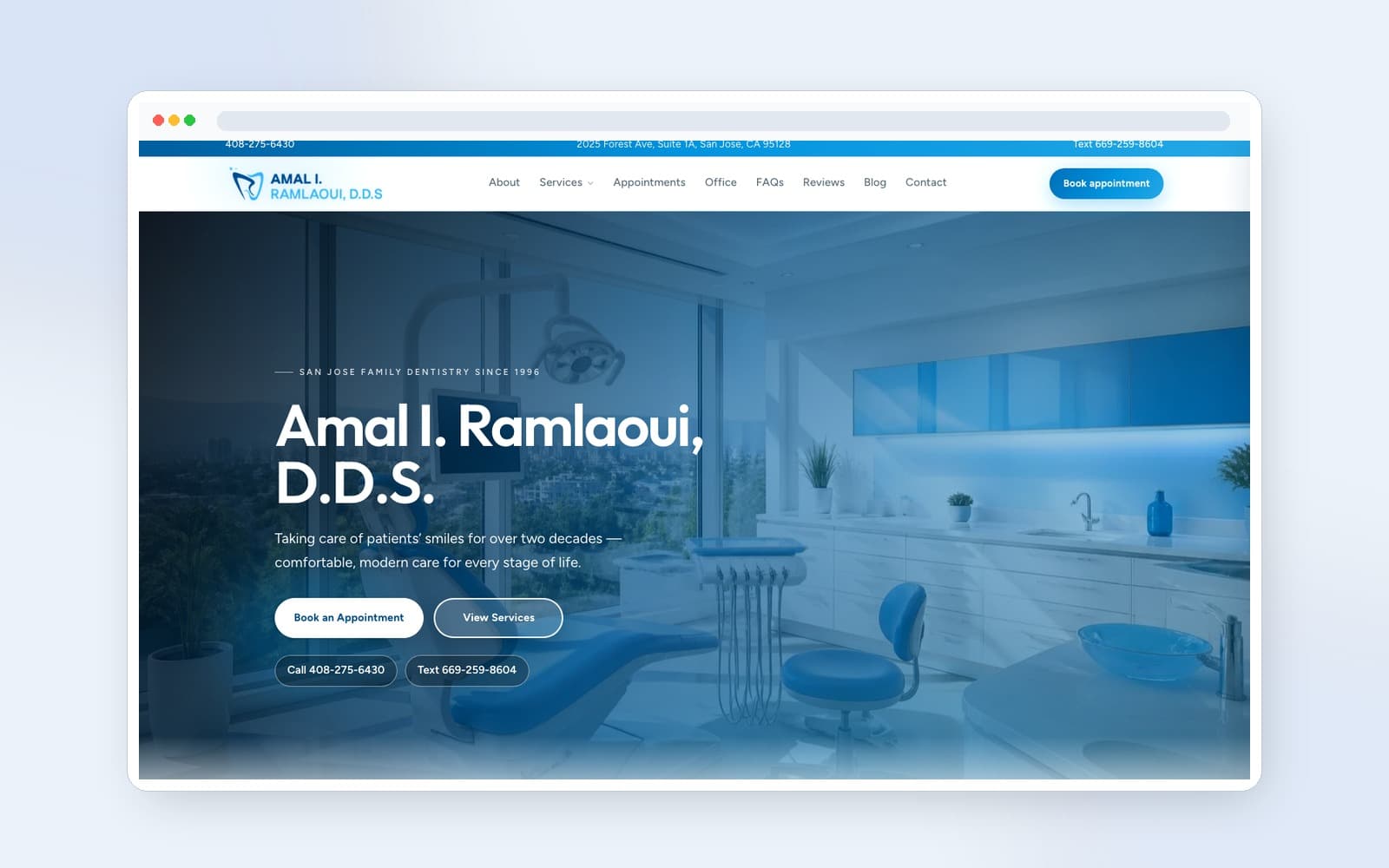 Amal Ramlaoui DDS dental clinic website hero mockup