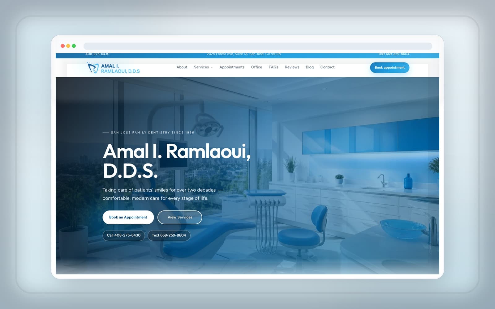 Amal Ramlaoui DDS dental clinic website hero mockup