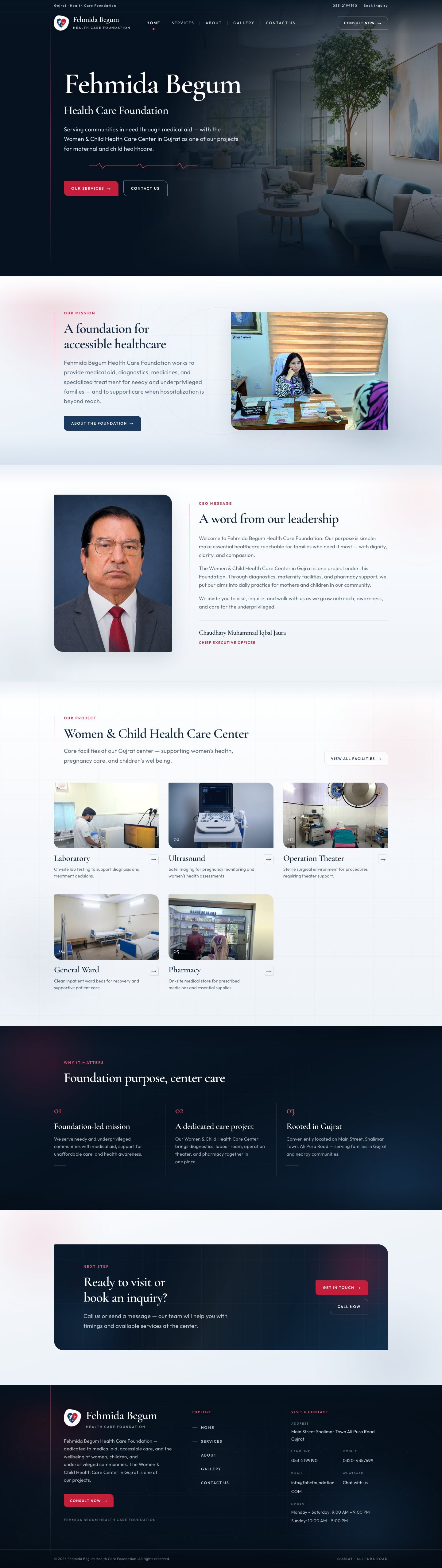 Fehmida Begum Health Care Foundation — full page design